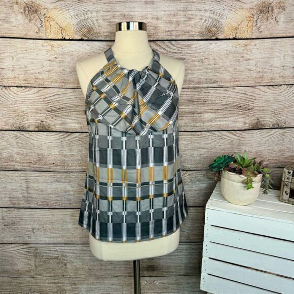 Banana Republic Petite Sleeveless Plaid‎ Halter Blouse Multicolor S